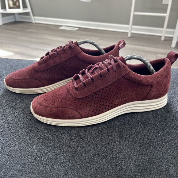 Cole Haan Grand OS Sport Burgundy Suede Perforated Tie Up shoes Mens Size 10 - Picture 1 of 9